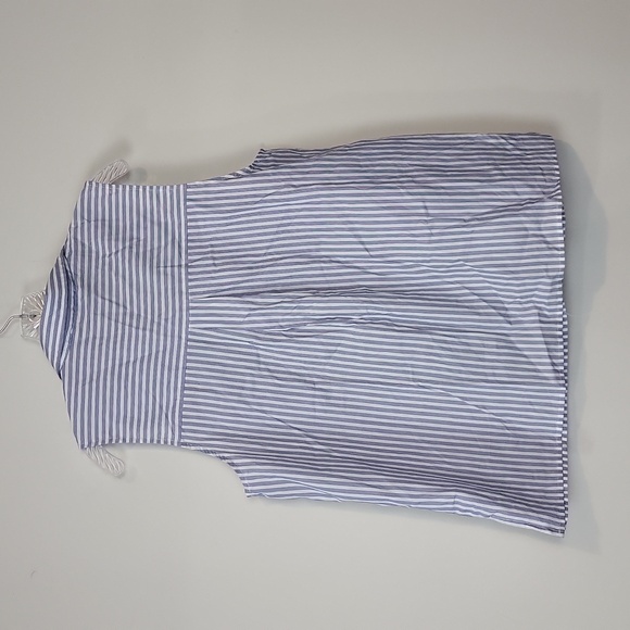 MICHAEL MICHAEL KORS Blue White Stripe Cotton Sleeveless 1/2 Emblem Zip Shirt - Picture 4 of 9